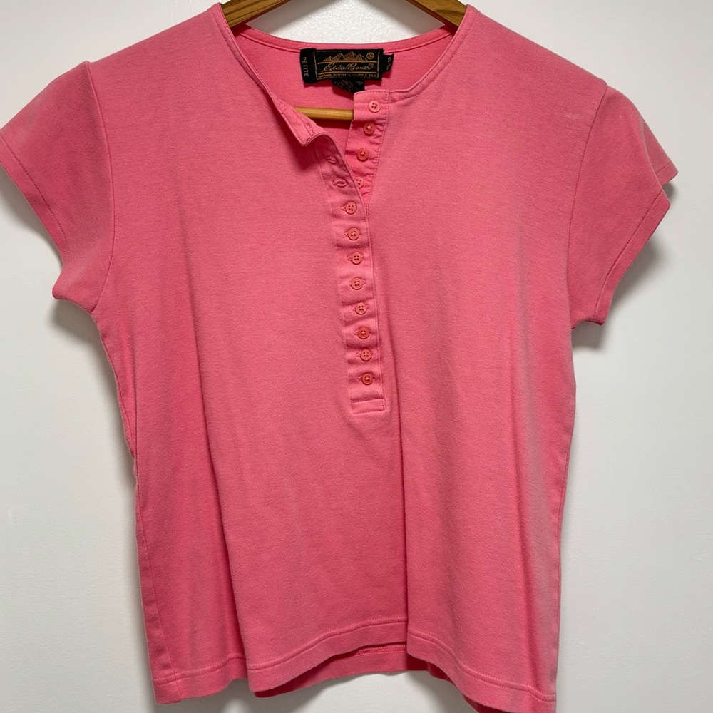 Dusty coral Vintage Eddie Bauer henley tee, Petite XS